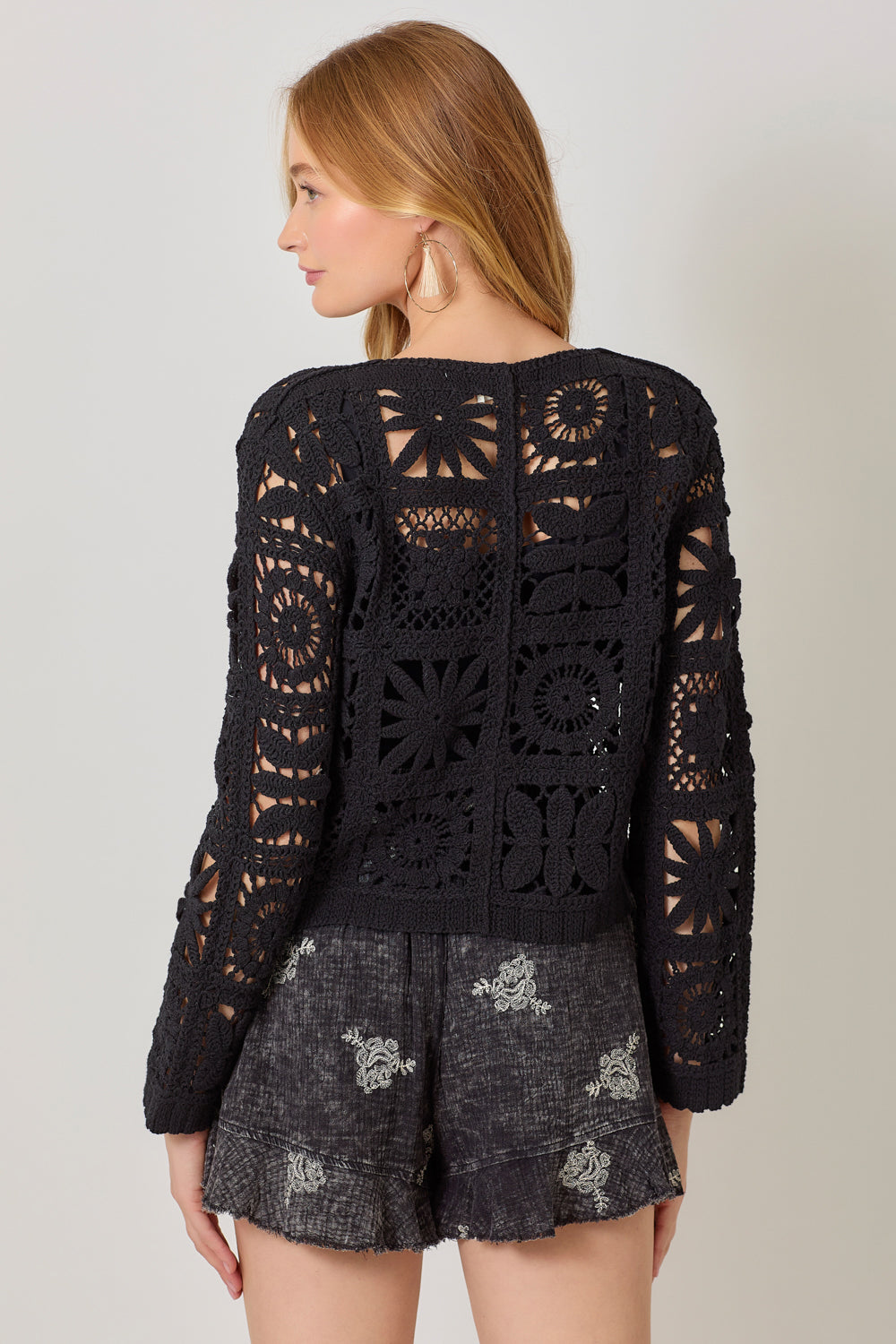 Crochet Button Up Jacket Black