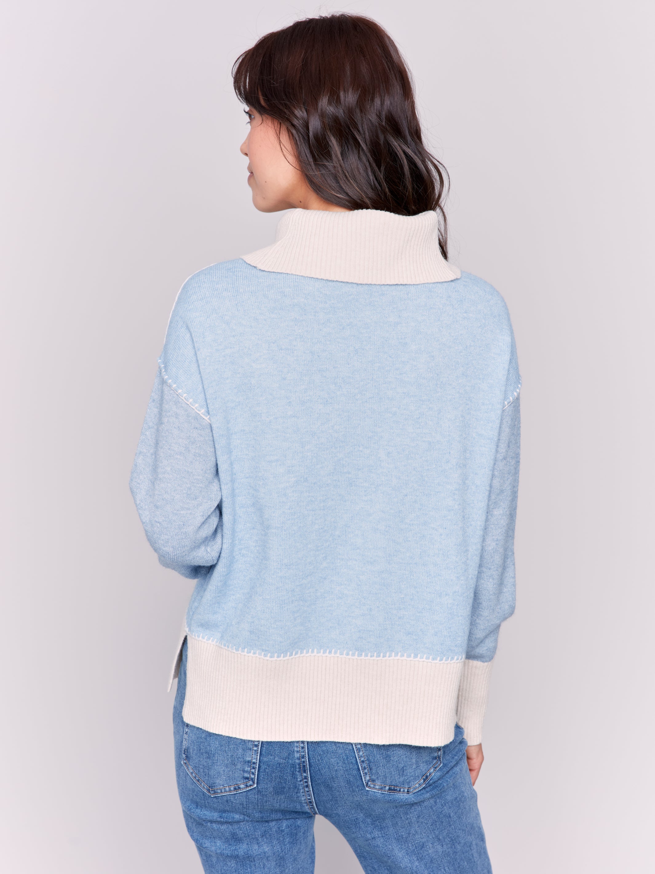 Colorblock Sleeves Turtleneck Sweater Heather Frost
