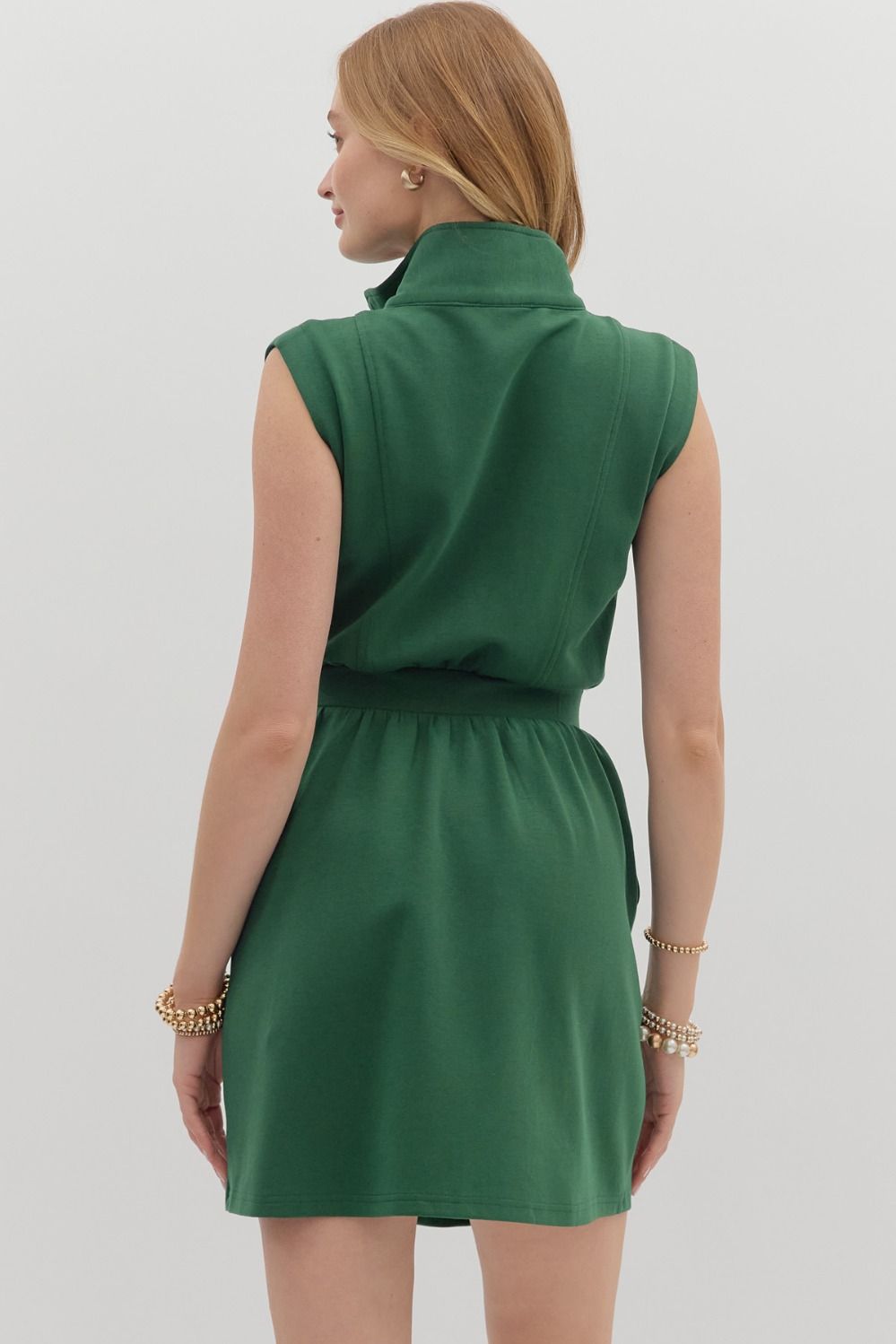 Zip Up Sleeveless Mini Dress Hunter Green