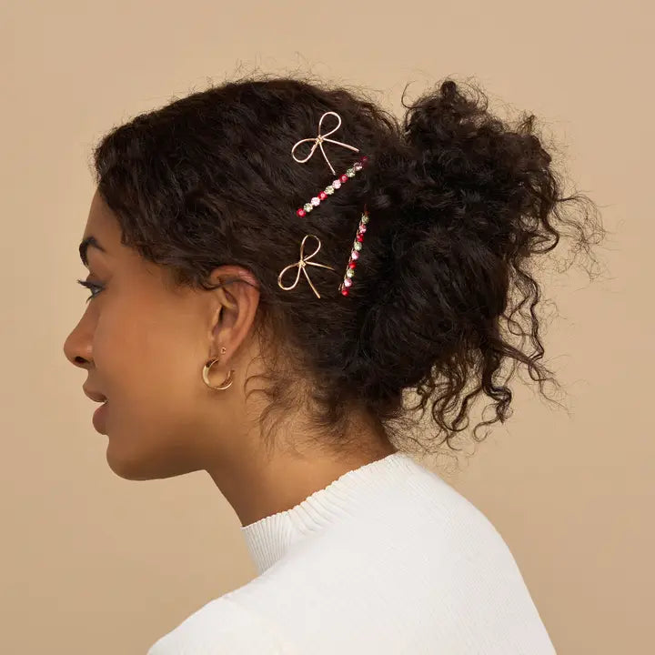 Holiday Gemstone & Bow Bobby Pins Set