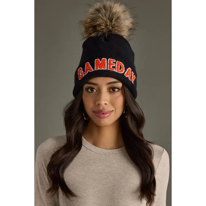 Game Day Pom Hat Black + Orange