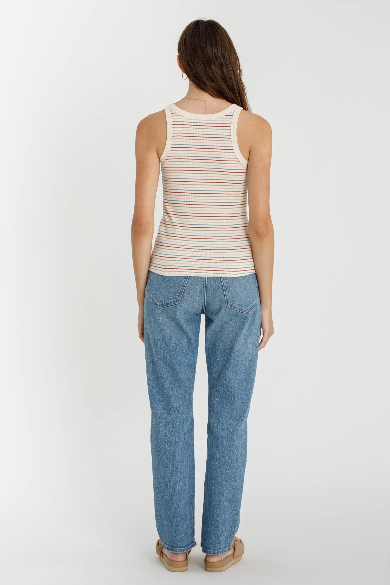 Ribbed Multi Stripe Tank Red Multi