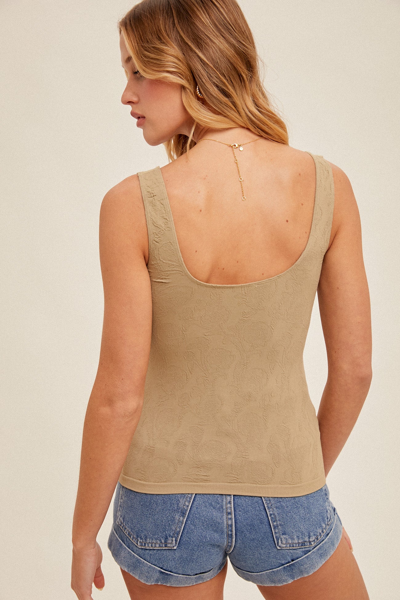 Floral Jacquard Seamless Tank Dusty Olive