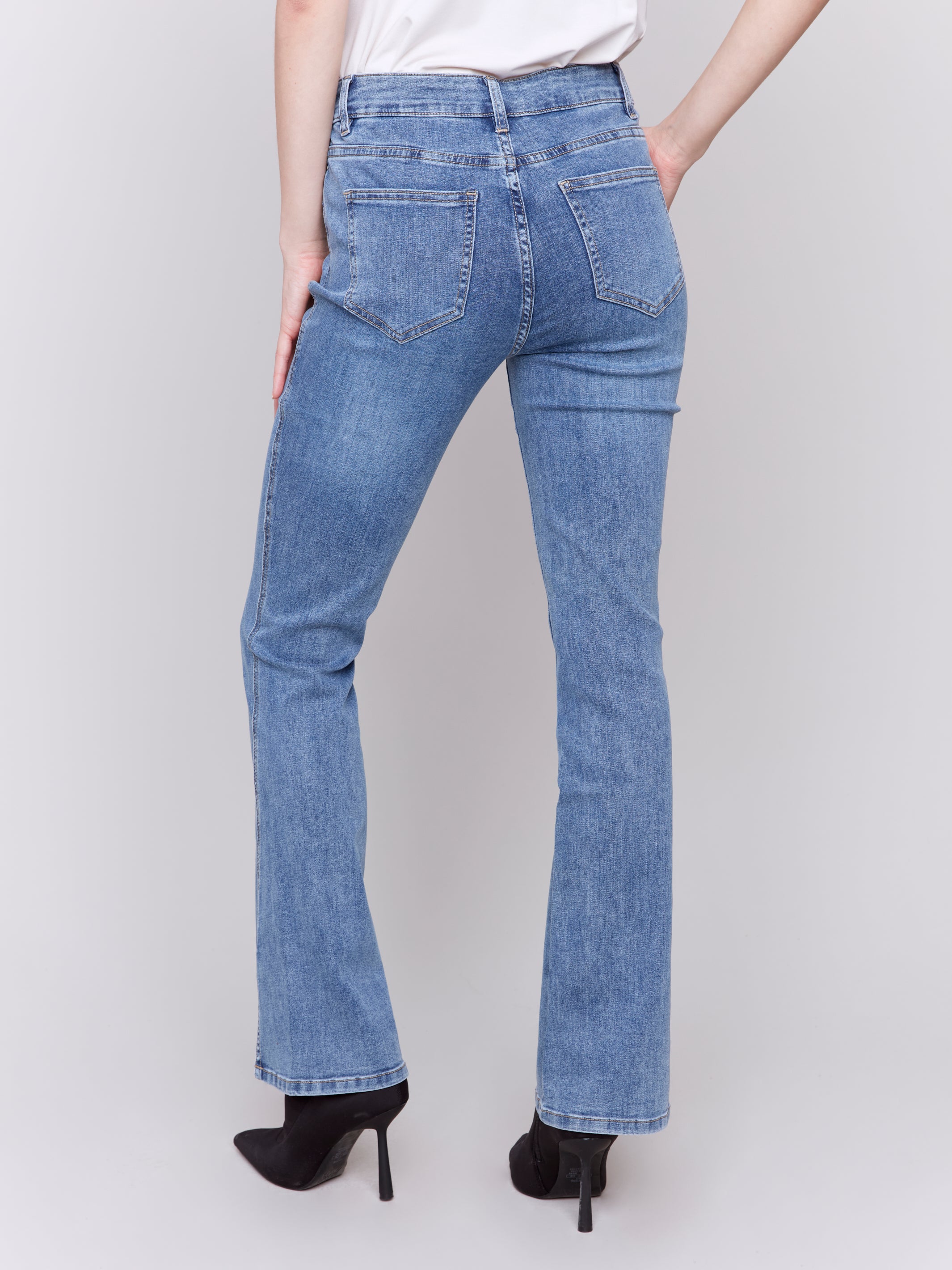 Twisted Split Hem Bootcut Jeans Medium Blue