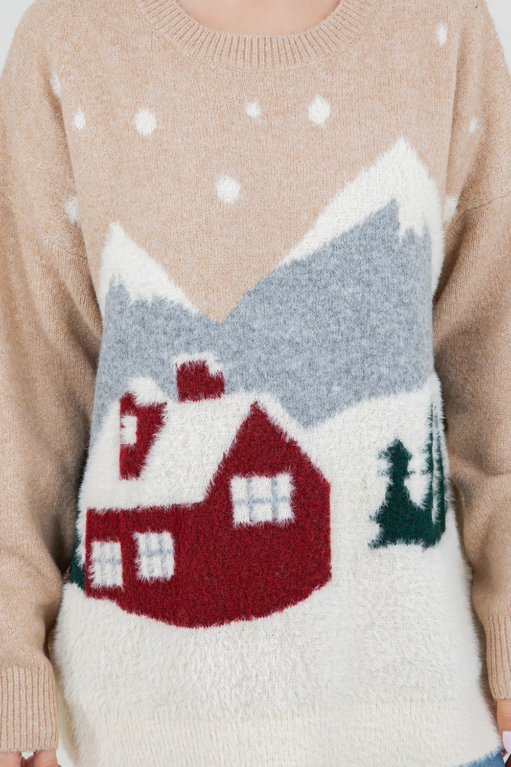 Cozy Chalet Scene Sweater Taupe