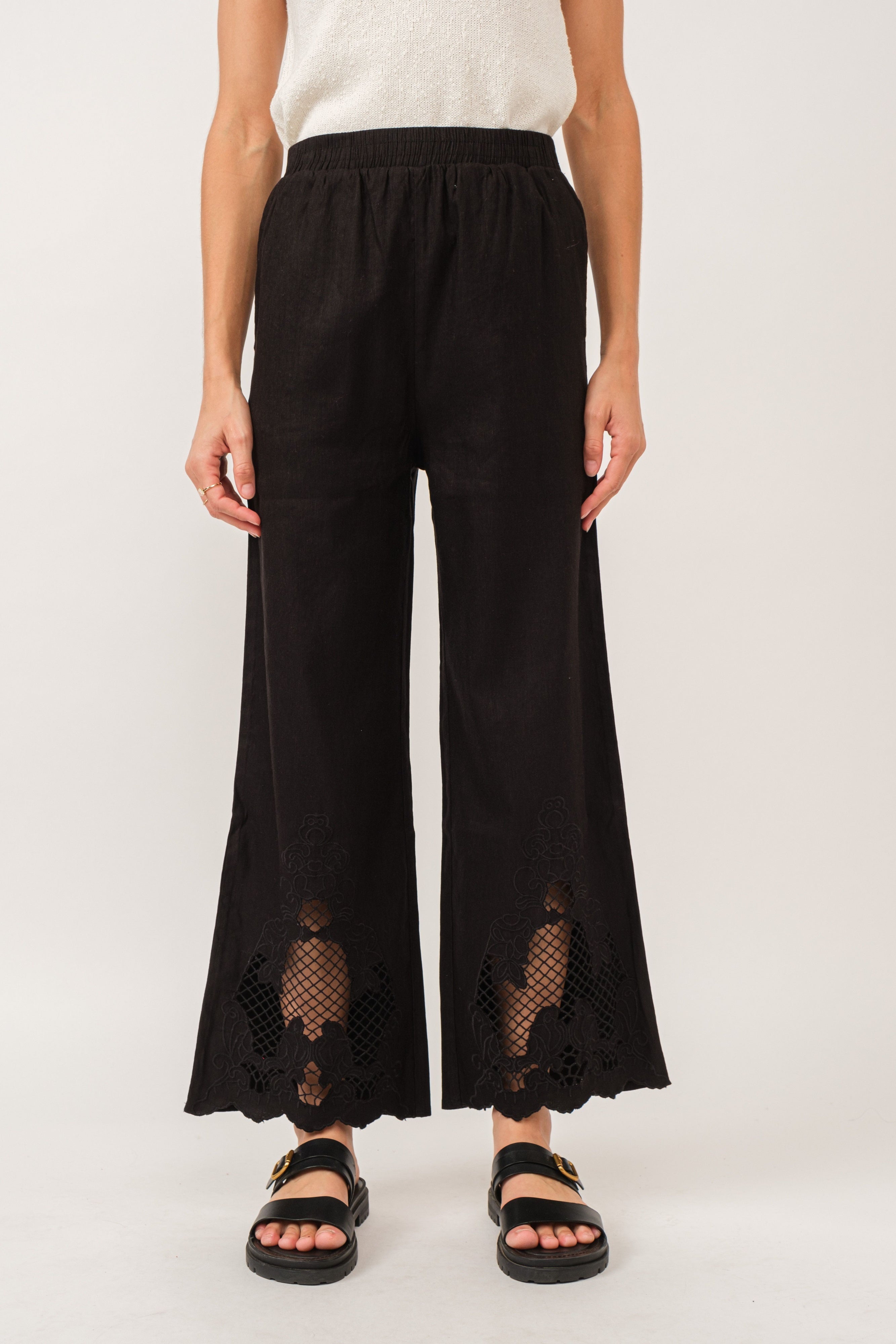 Sonora Embroidered Detail Flare Pants Black