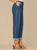 Patch Pocket Roll Cuff Utility Jeans Blue