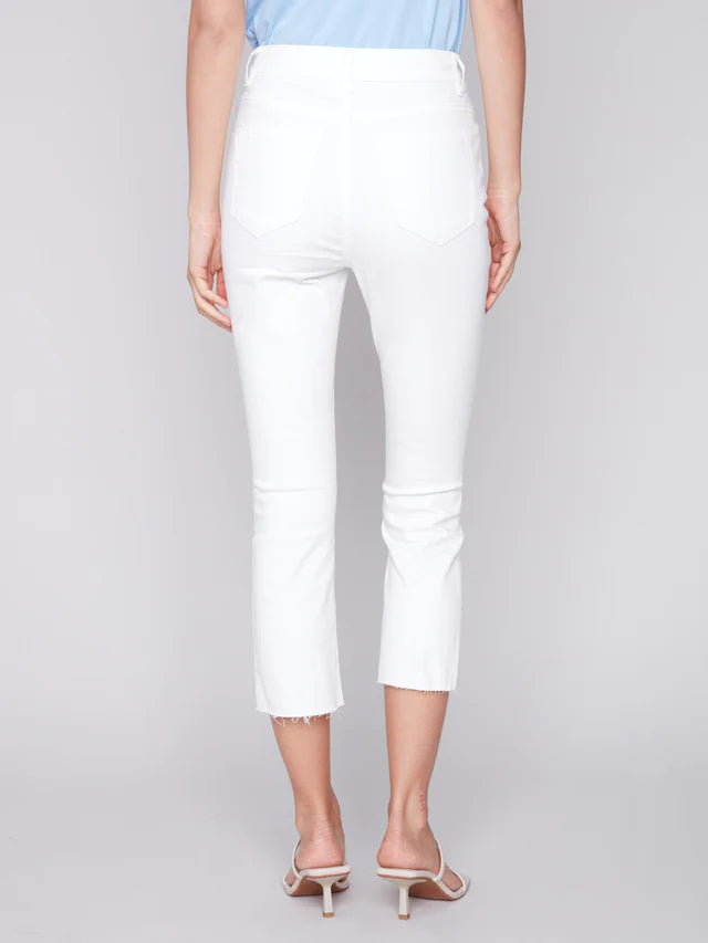 Curved Fray Hem 5 Pocket Stretch Twill Pants White