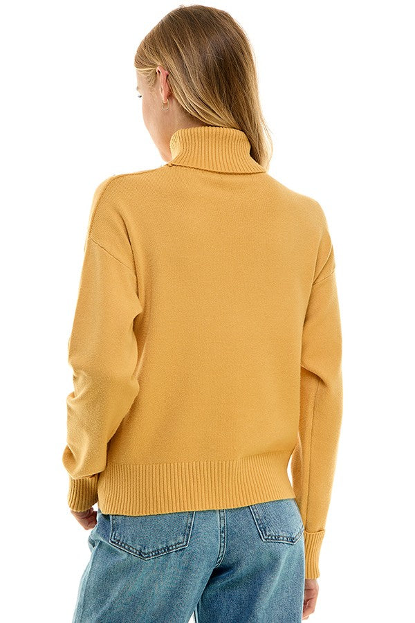 Diamond Pattern Crystal Turtleneck Sweater Gold