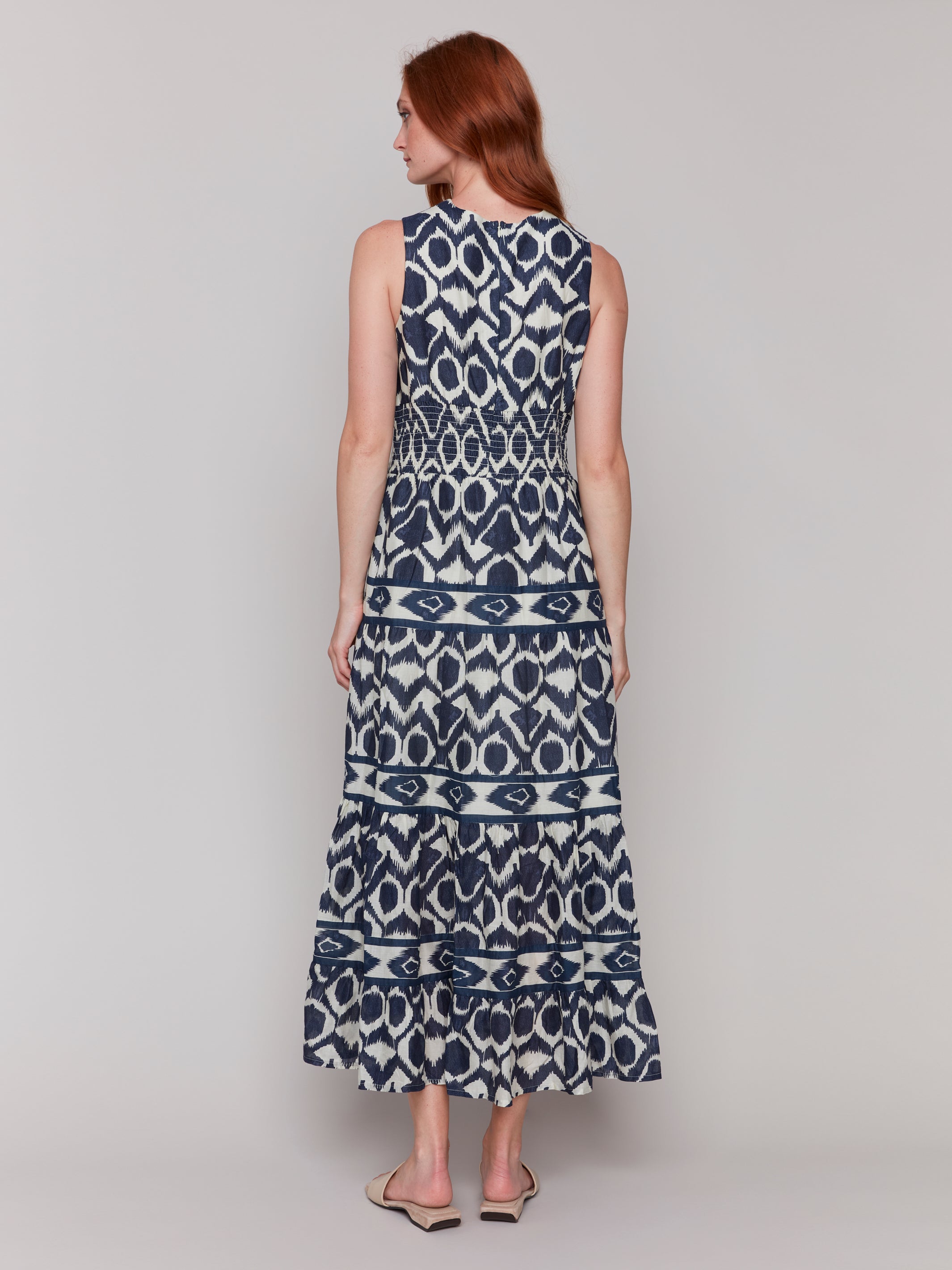 Printed Sleeveless Vneck Maxi Dress Navy
