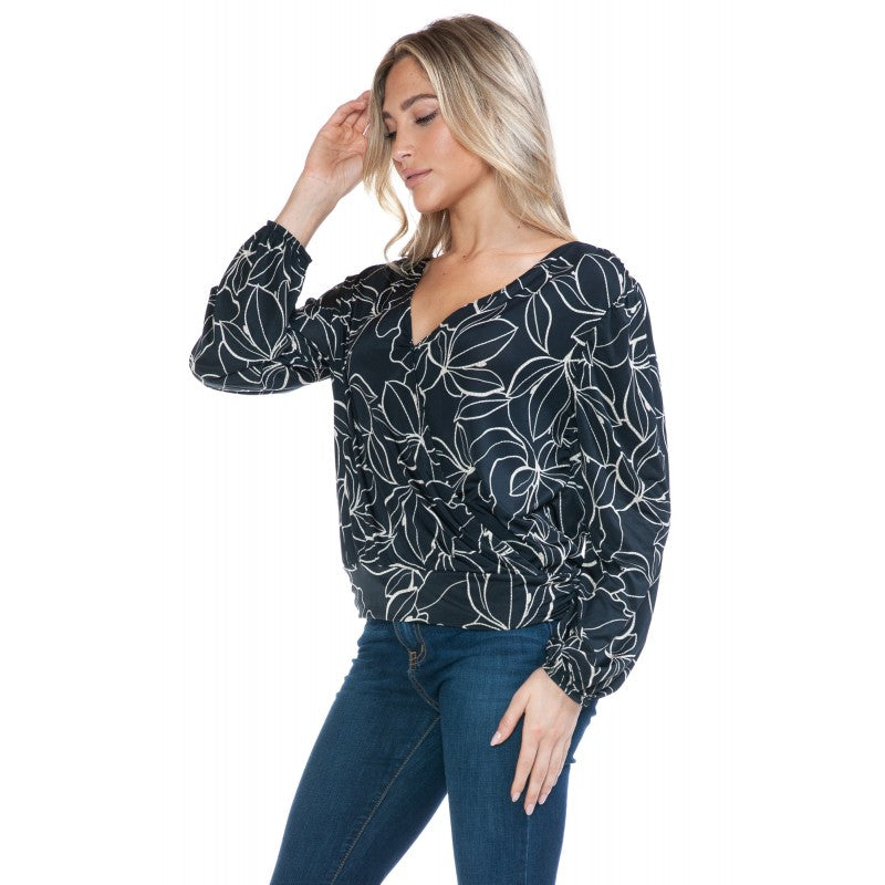 Textured Floral Surplice Tie Back Top Multi