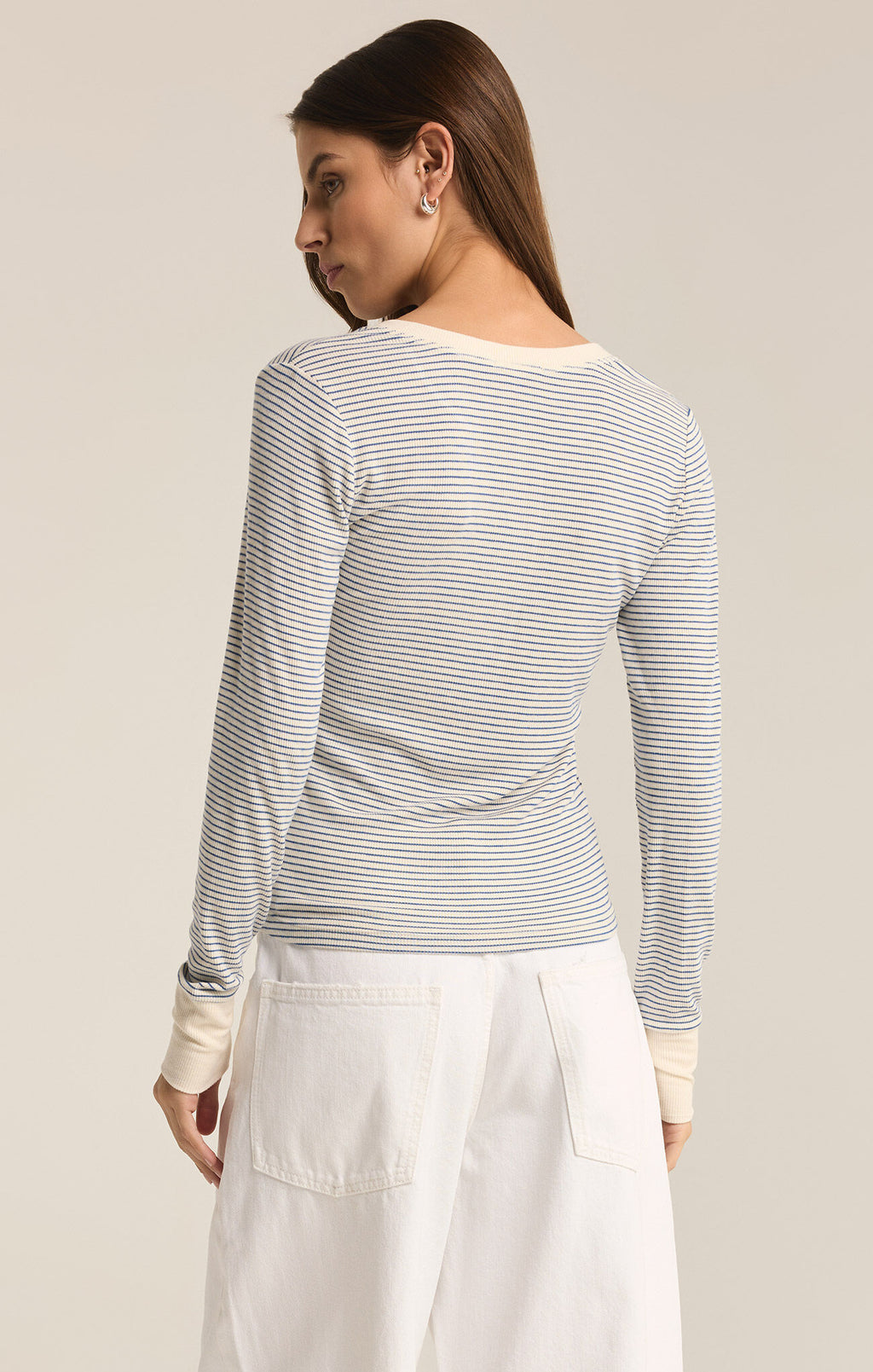 Scarlett Rib Stripe Henley, Black