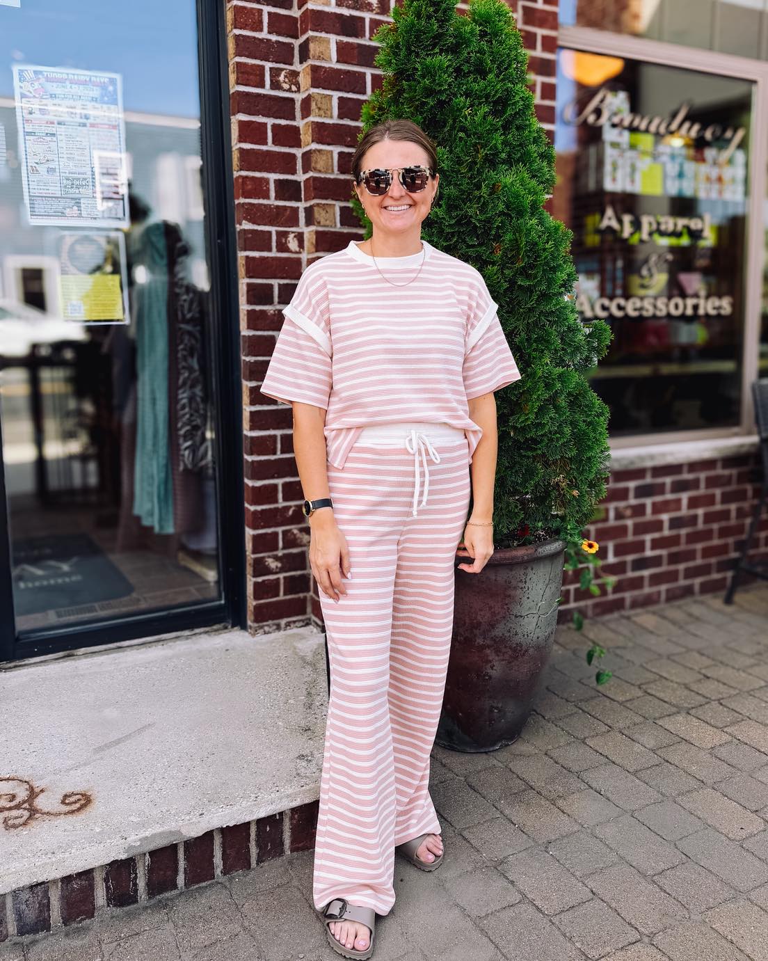Cloudy Knit Stripe Half Sleeve Top Dusty Rose