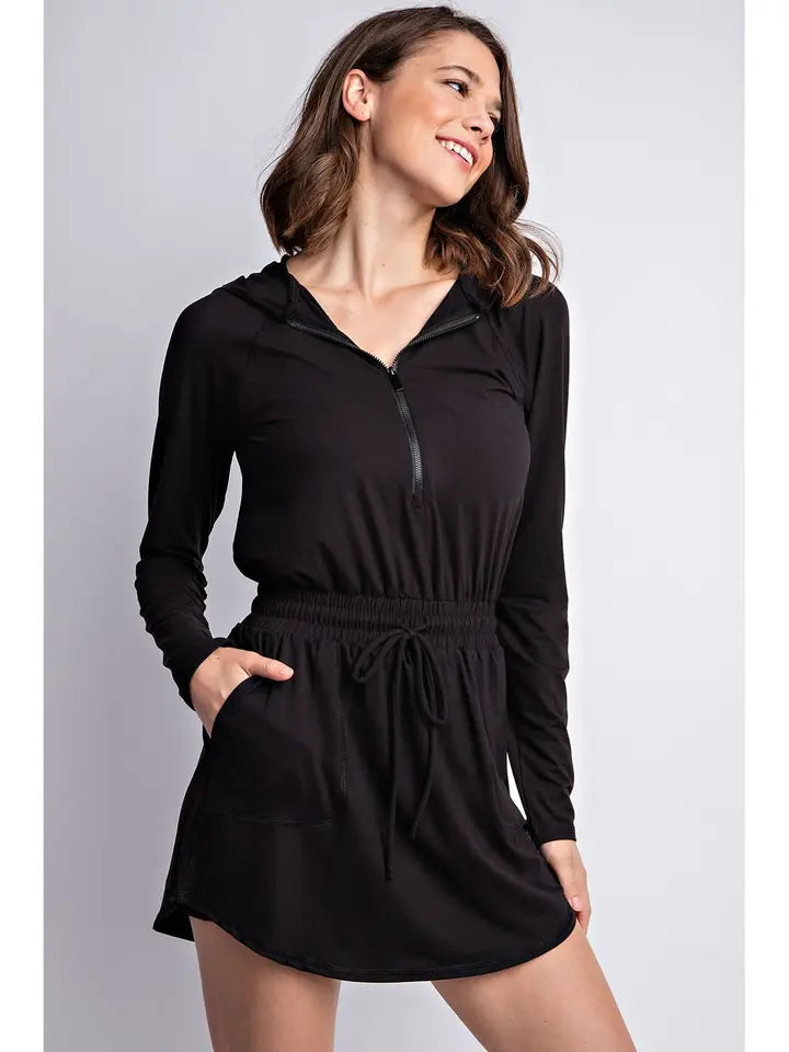 Butter 2 in 1 Long Sleeve Hoodie Romper Black