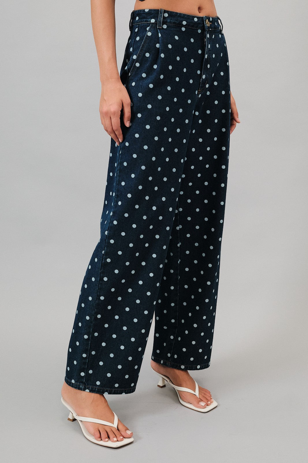 Polka Dot Straight Leg Denim Pants Denim White