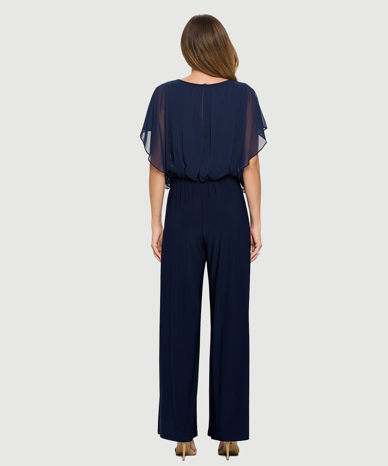 Chiffon Batwing Palazzo Jumpsuit Navy