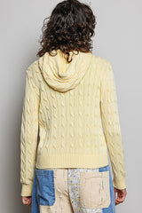 Floral Lace String Cable Knit Zip Hoodie Sweater Pineapple