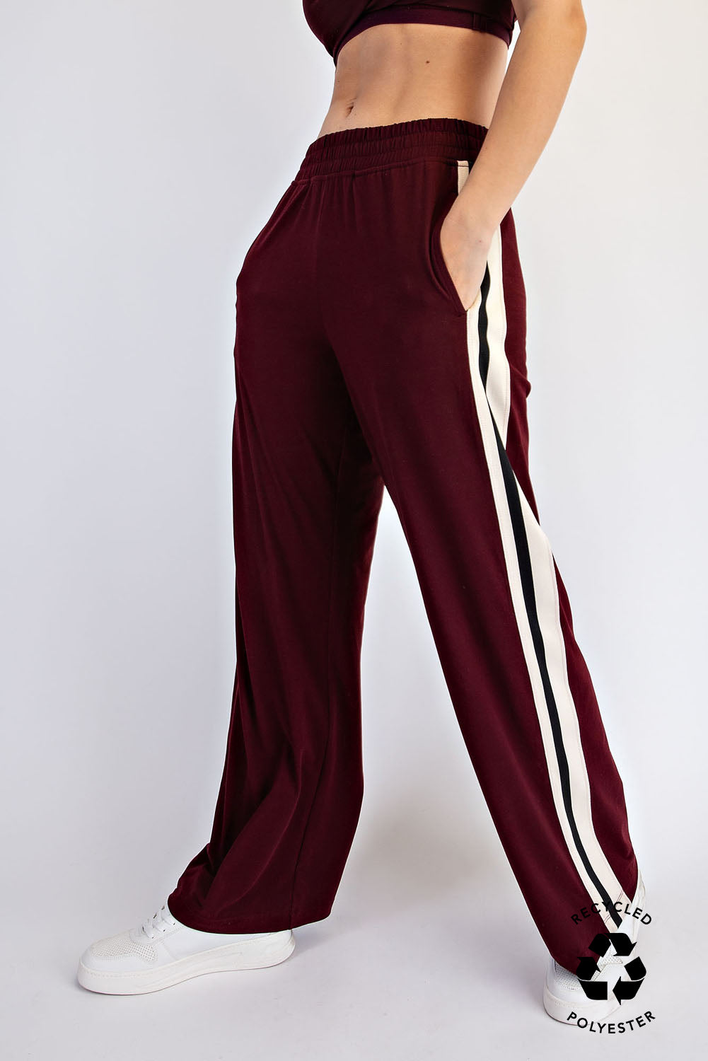 Butter Soft Side Striped Straight Track Pants Dark Cherry