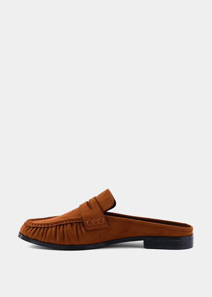 Tuscany Penny Loafer Mules Tan Suede