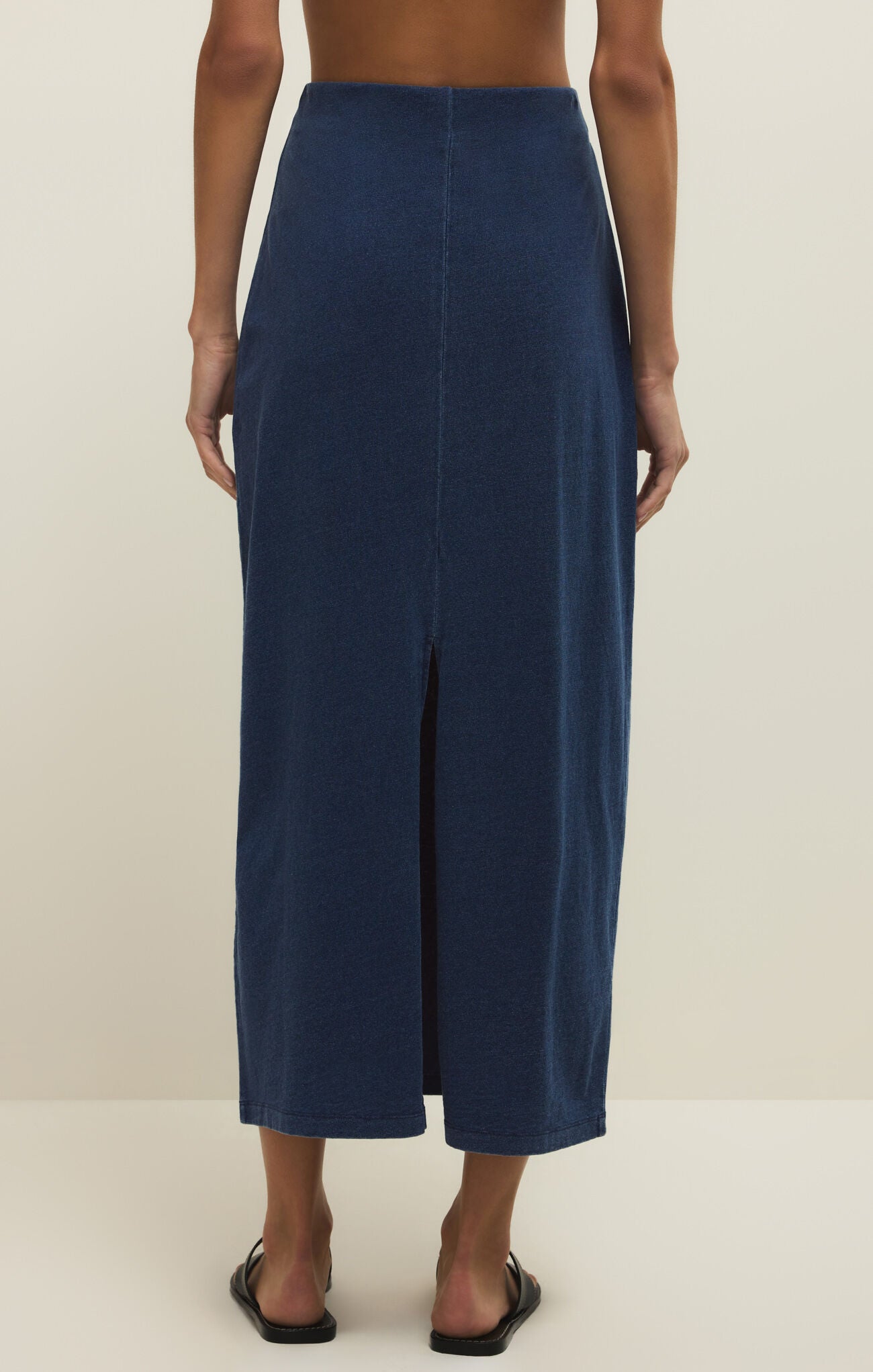 Gail Jersey Denim Midi Skirt Indigo
