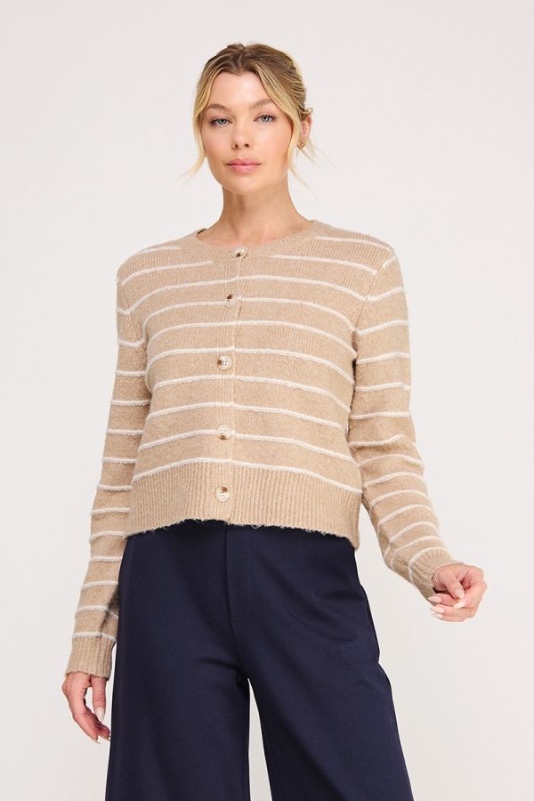 Abigail Stripe Sweater Cardigan Sand