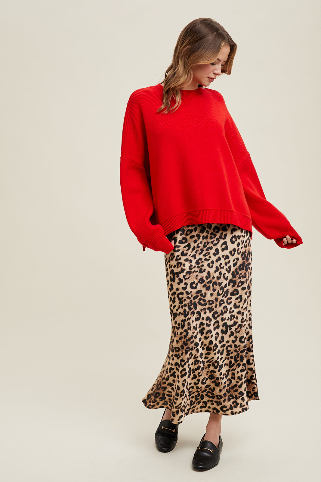 Drop Shoulder Sweater Red