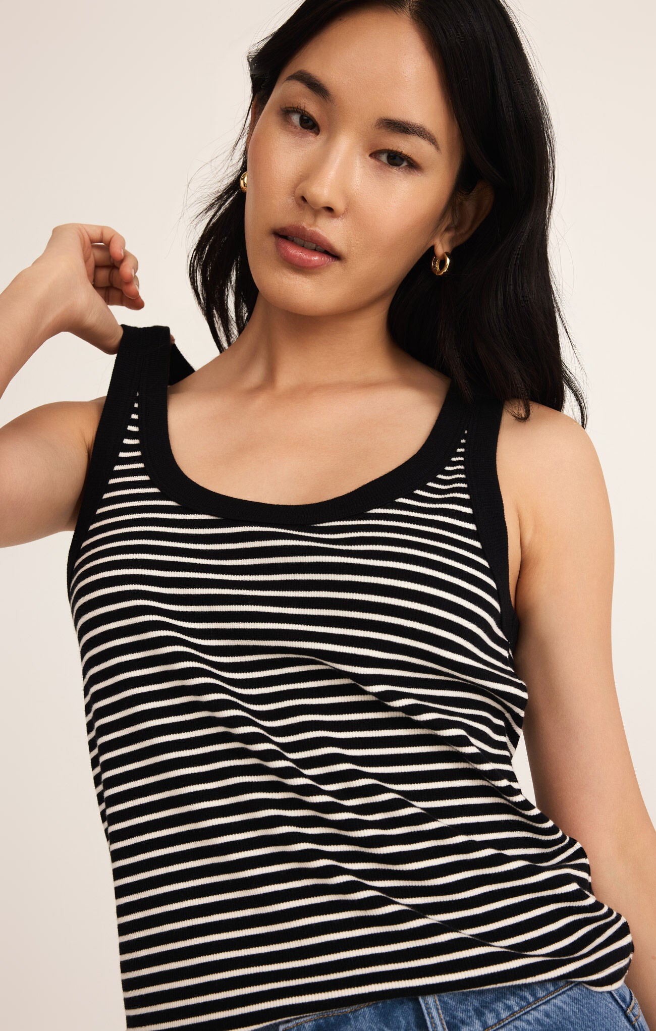 Elin Striped Rib Tank Black