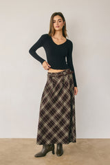 Belted Plaid Maxi Skirt Espresso
