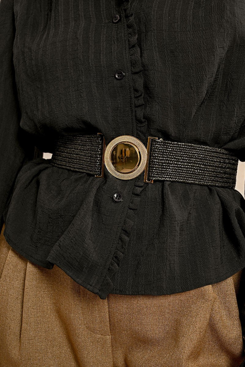 Woven Circle Lock Stretch Belt Black