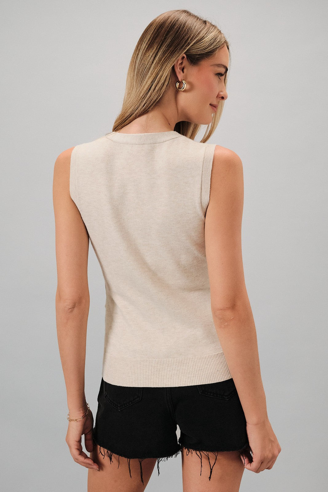 Ruched Sides Sweater Vest Oatmeal