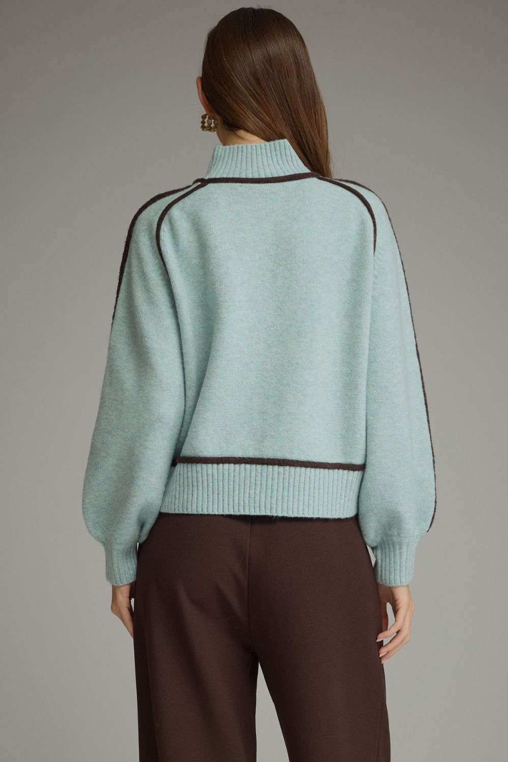 Contrast Trim Mock Neck Sweater Light Blue