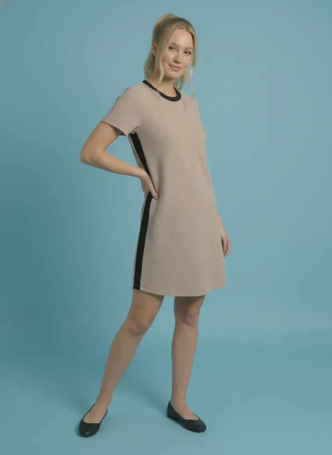 Contrast Edging Cloudy Knit Tshirt Dress Taupe + Black