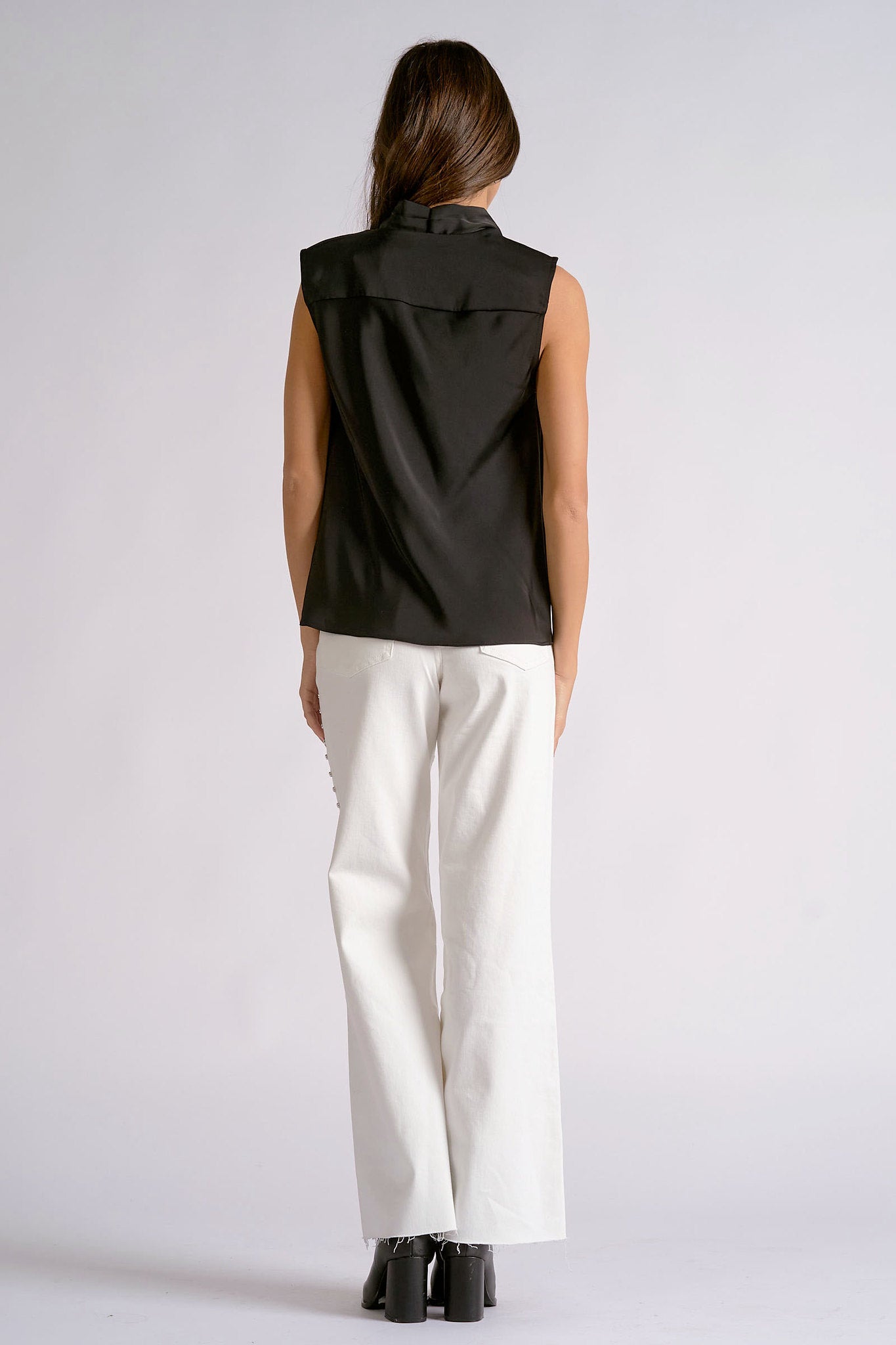 Satin Drape Neck Tank Black