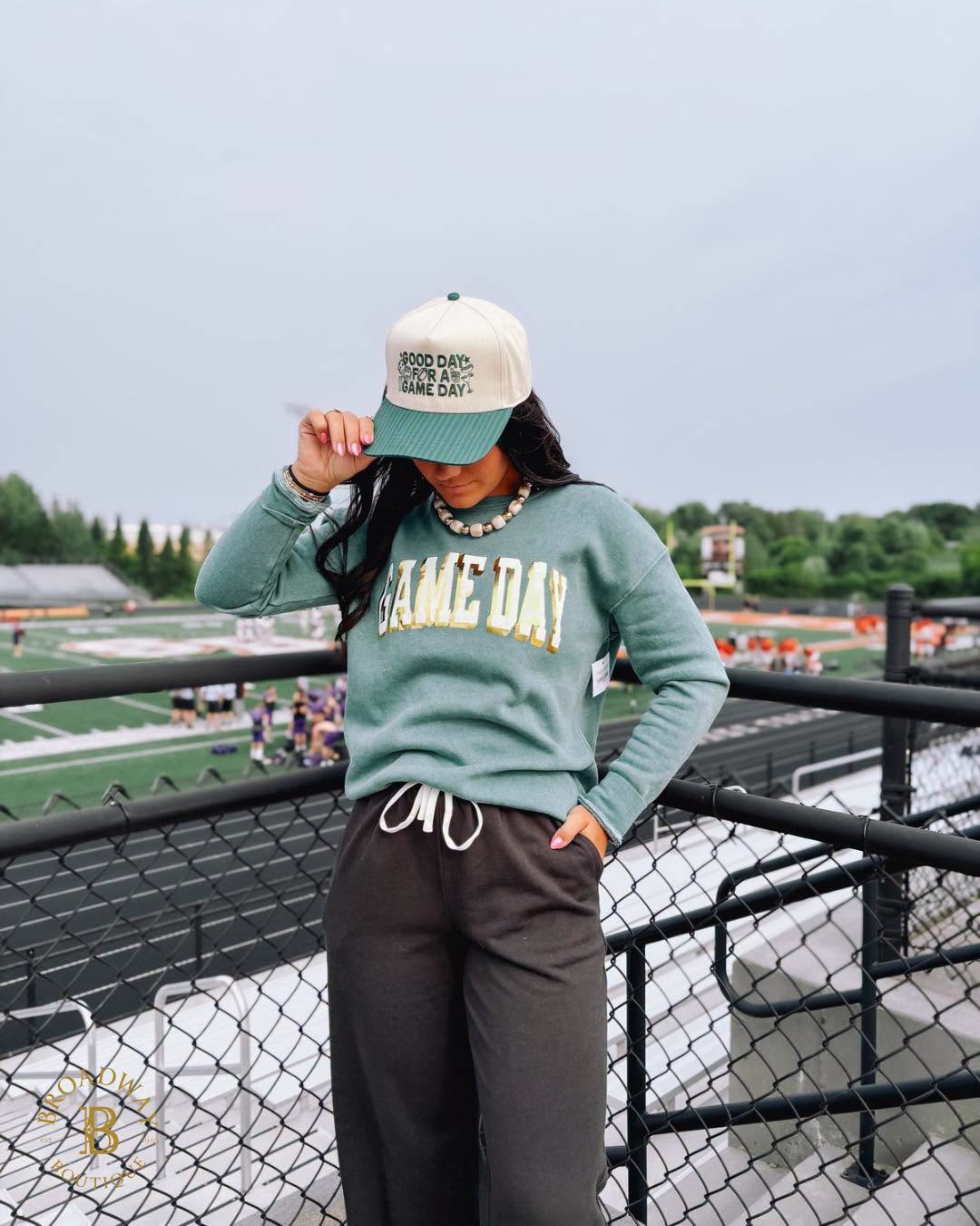 Game Day Foil Sweatshirt Dusty Forest