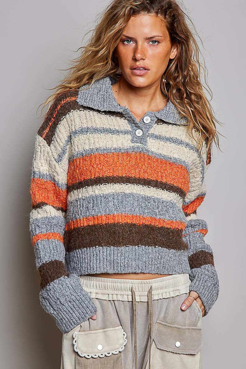 Bold Striped Retro Collared Sweater