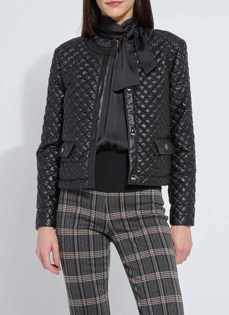 Aurelle Quilted Vegan Leather Jacket Black