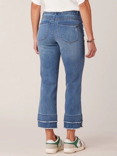 Ab Solution Double Layer Fray Hem Kick Flare Mid Blue