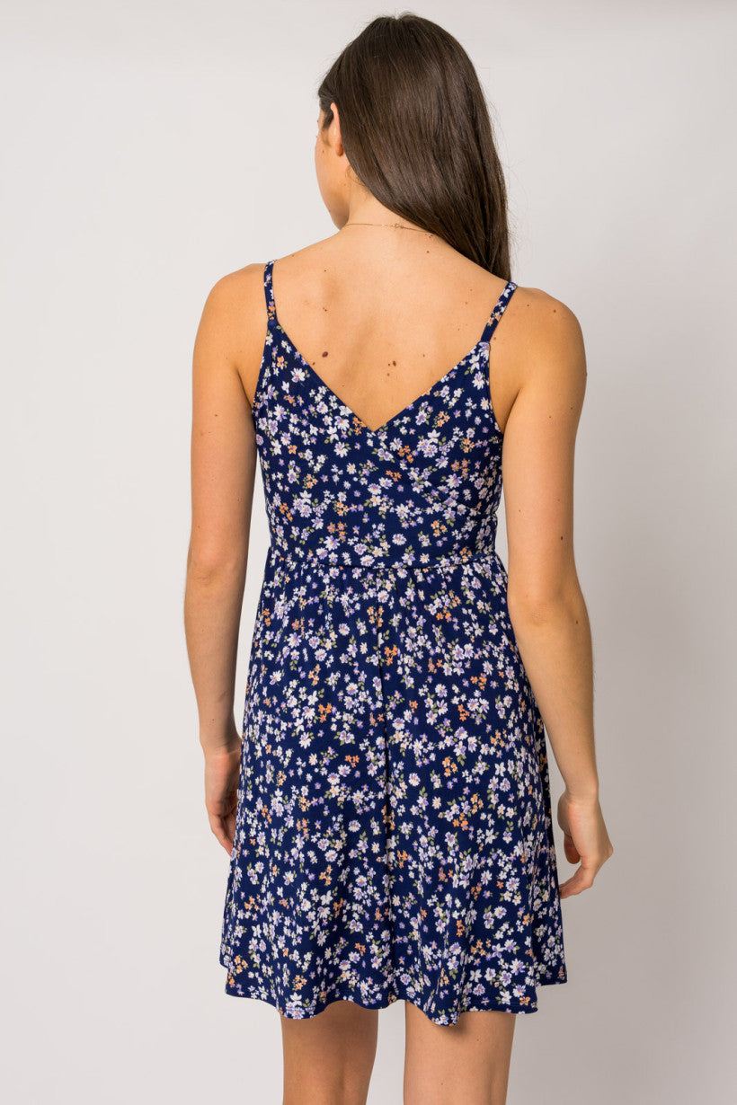 Sleeveless Vneck Floral Ditsy Mini Dress Navy