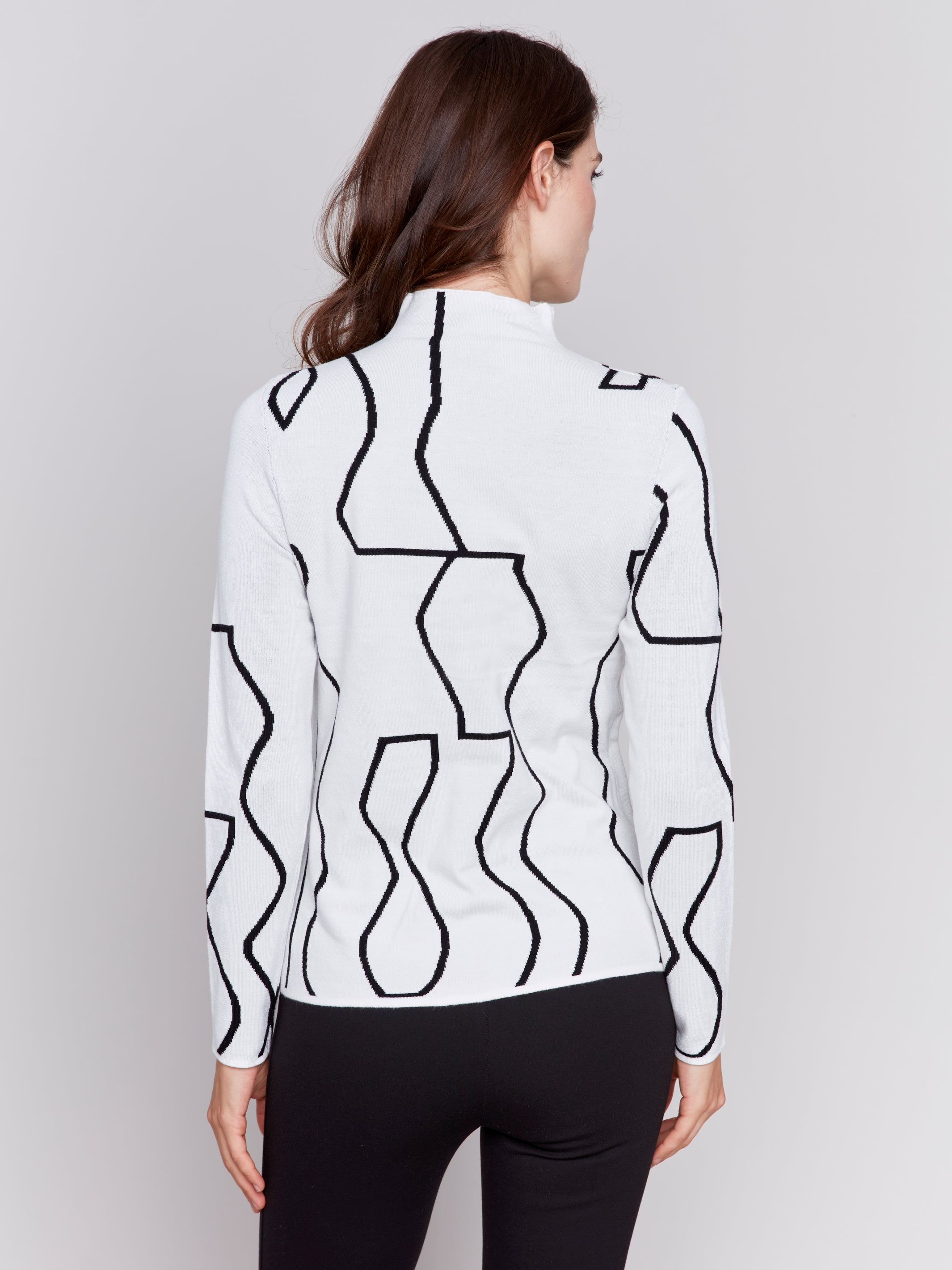 Gutsy Print Mock Neck Knit Sweater Black + Cream