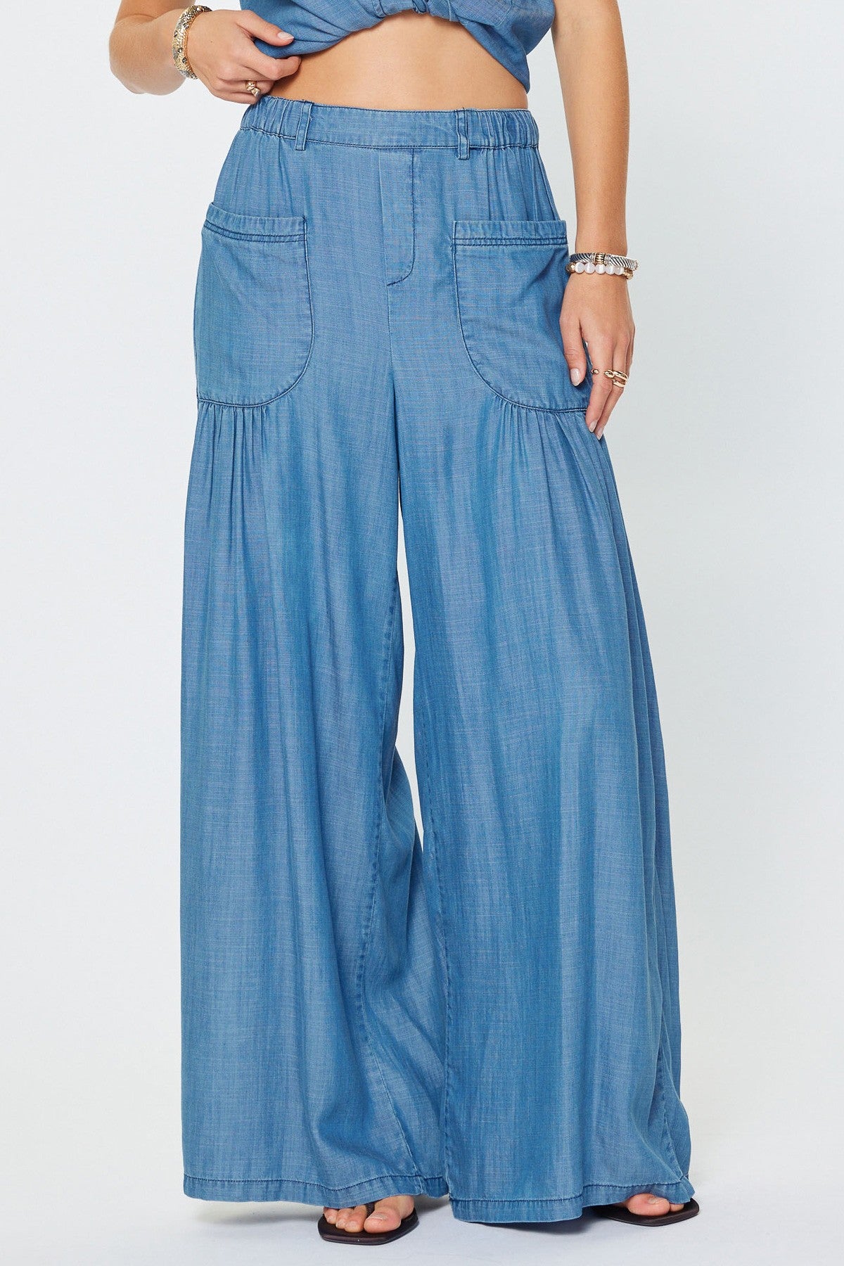 Chambray Wide Leg Palazzo Pants Chambray