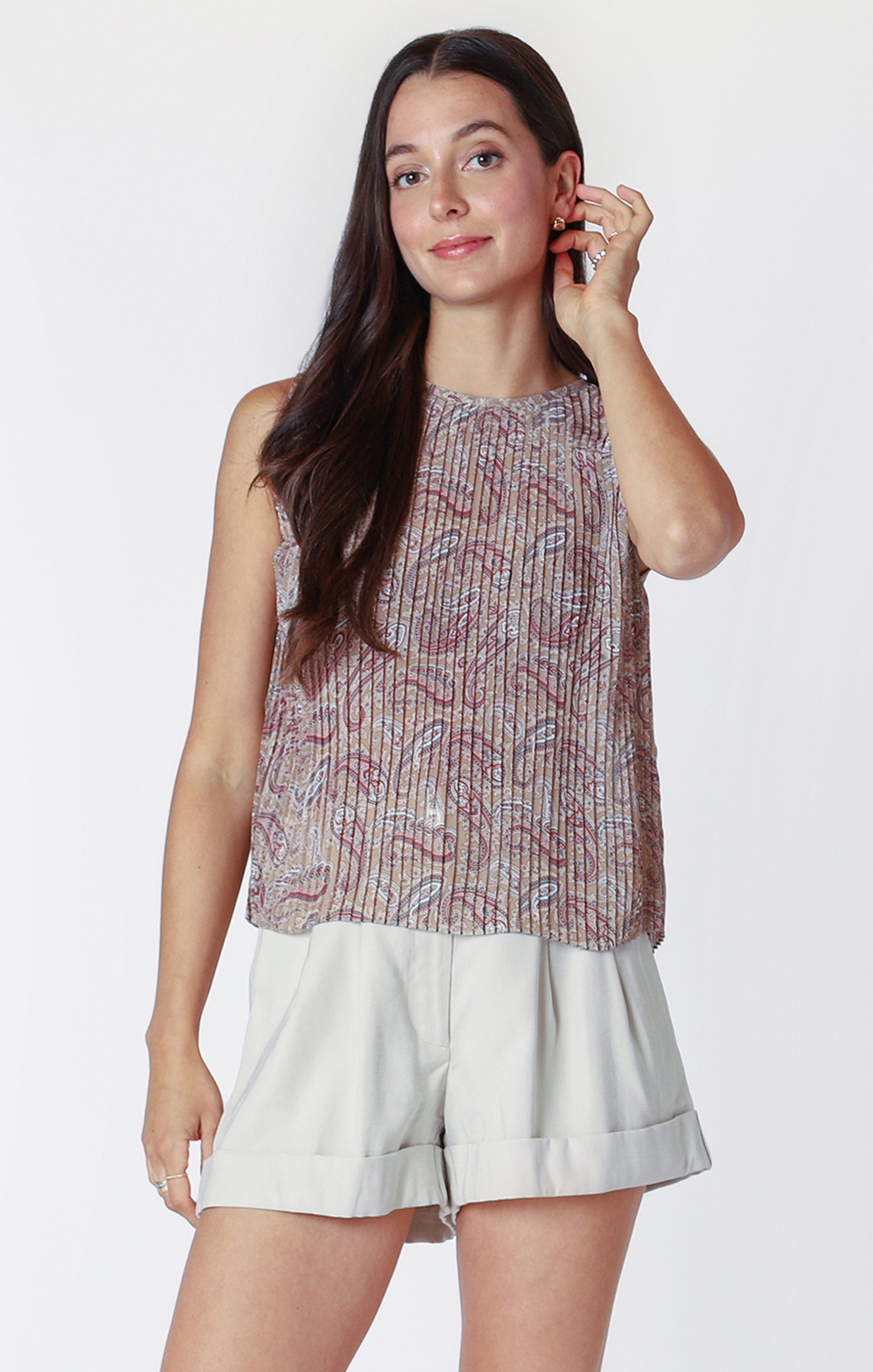 Pleated Texture Print Tank Neutral Paisley