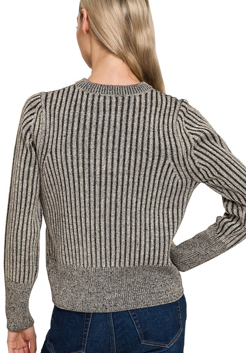 Two Tone Zip Up Sweater Black