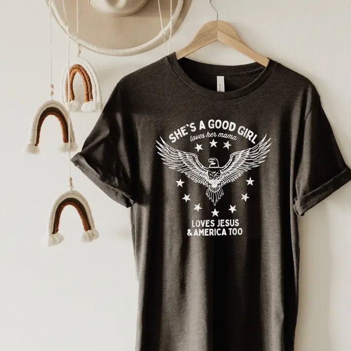 She's A Good Girl Eagle Graphic Tee Black