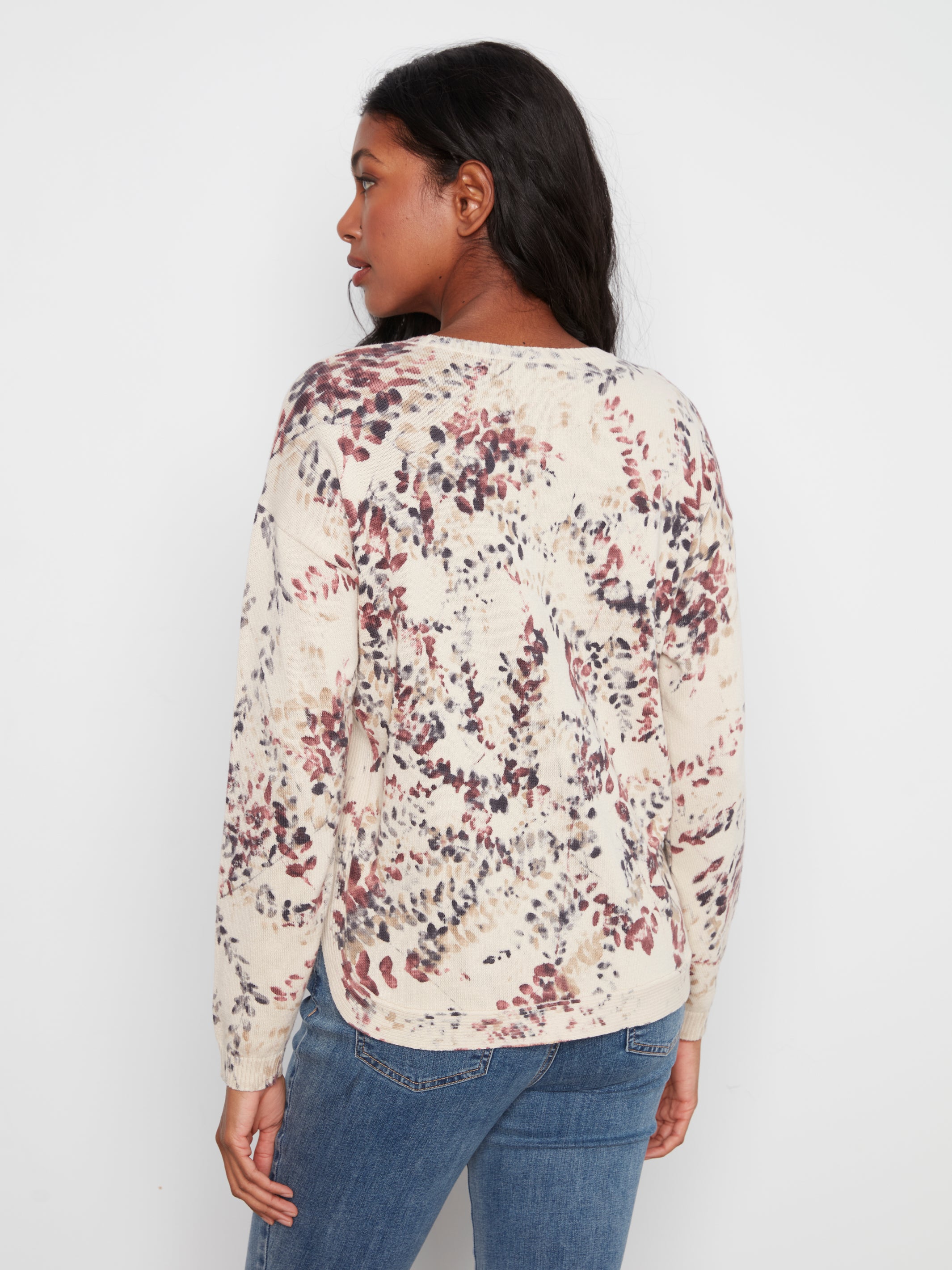 Printed Crew Neck Distressed Wash Sweater Poetry