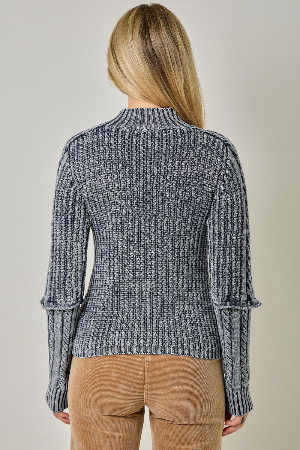 Washed Mock Neck Sweater Midnight Blue