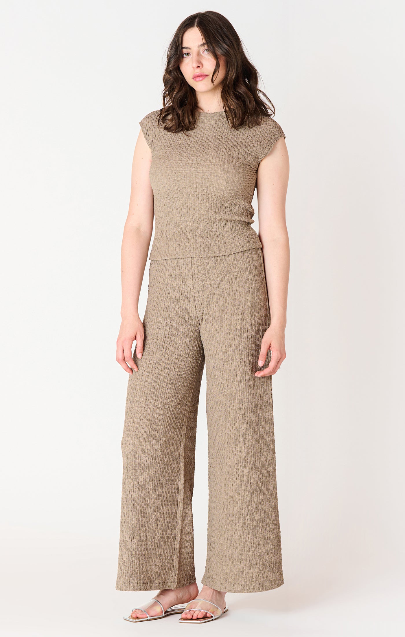 Textured Flowy Wide Leg Pants Taupe