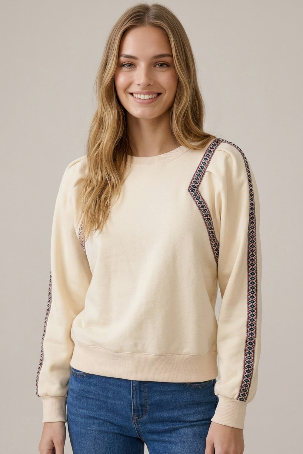 Diamond Tape Frame Detail Sweatshirt Cream