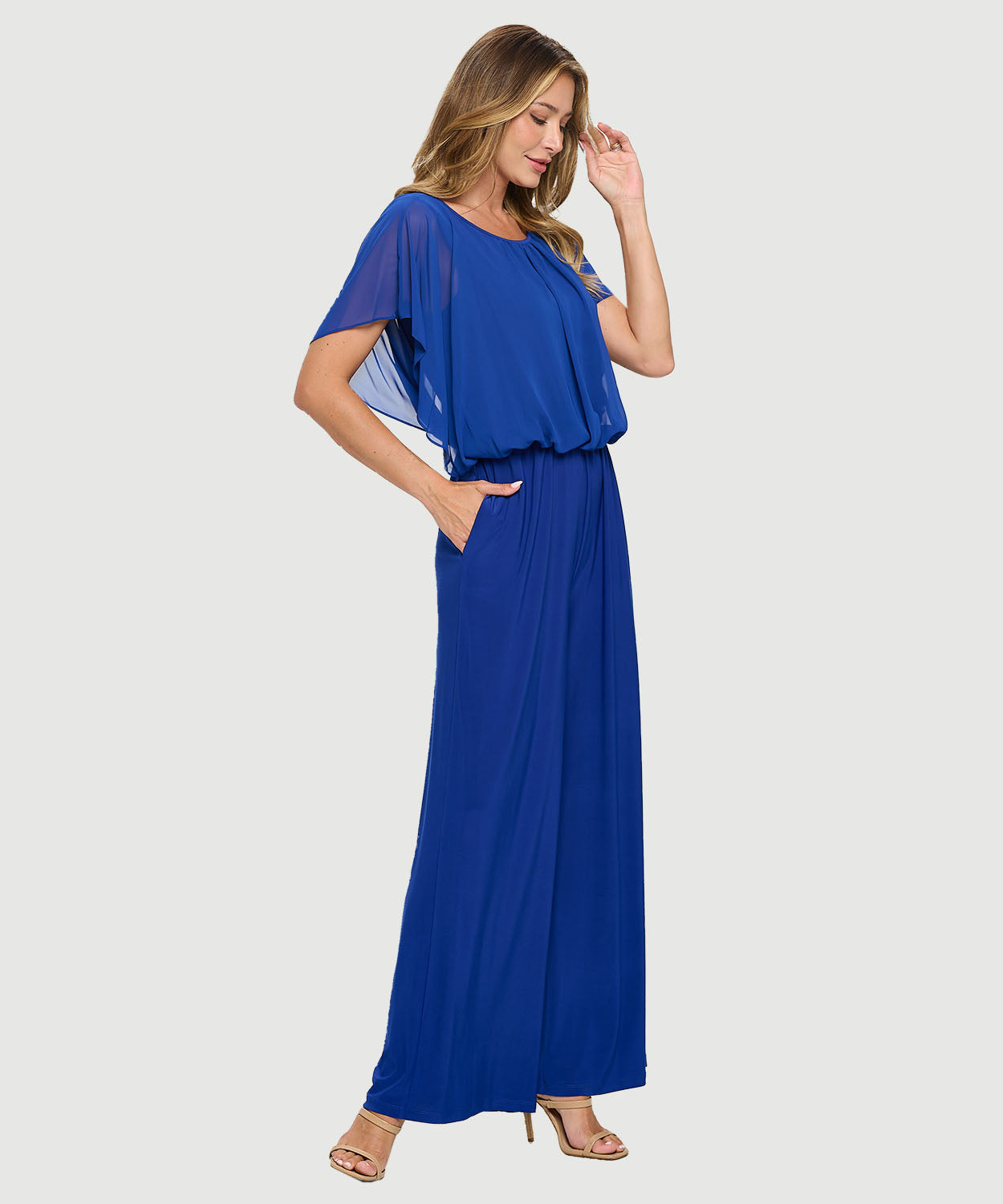 Chiffon Batwing Palazzo Jumpsuit Royal