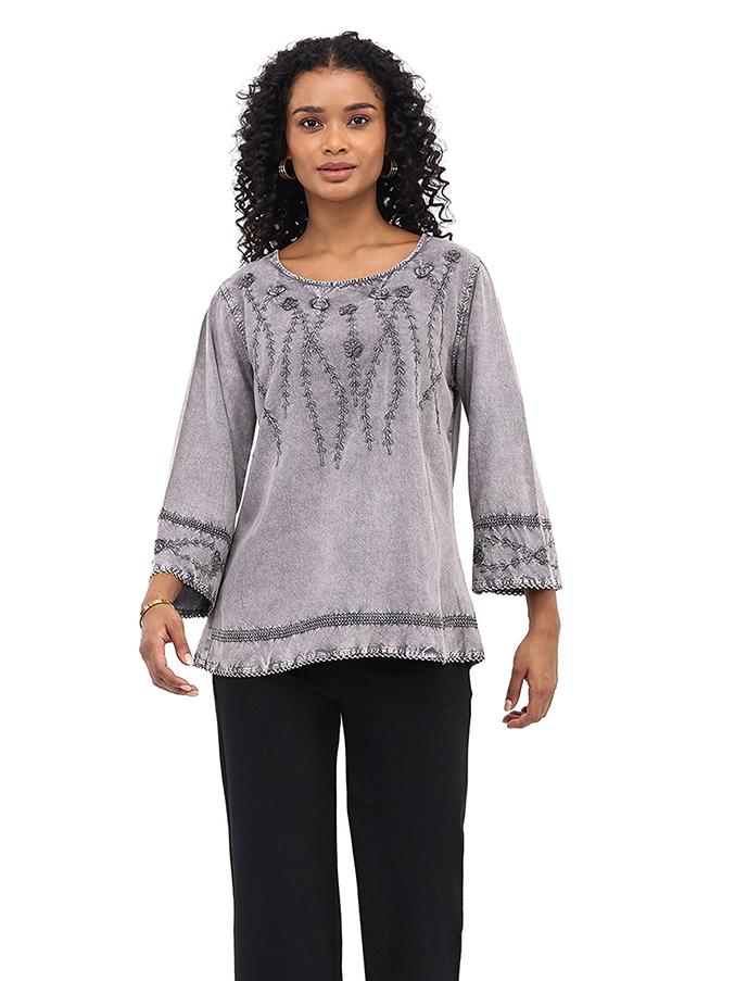 Zinnia 3/4 Sleeve Top Silver