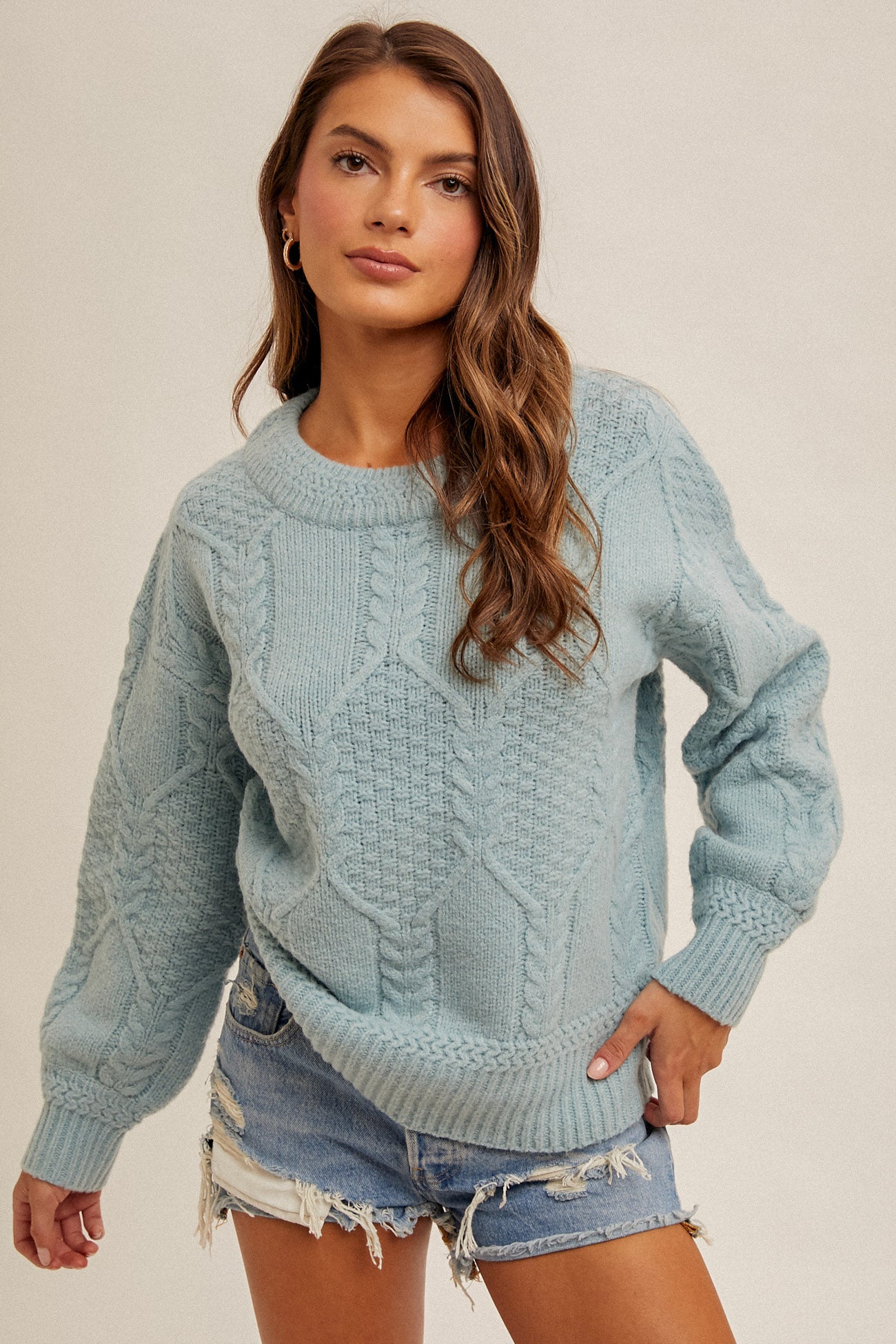 Back Cut Out Knit Sweater Pale Blue